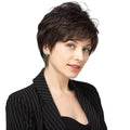 Short Human Hair Blend Wig with Bangs - Pixie Cut, Black Brown