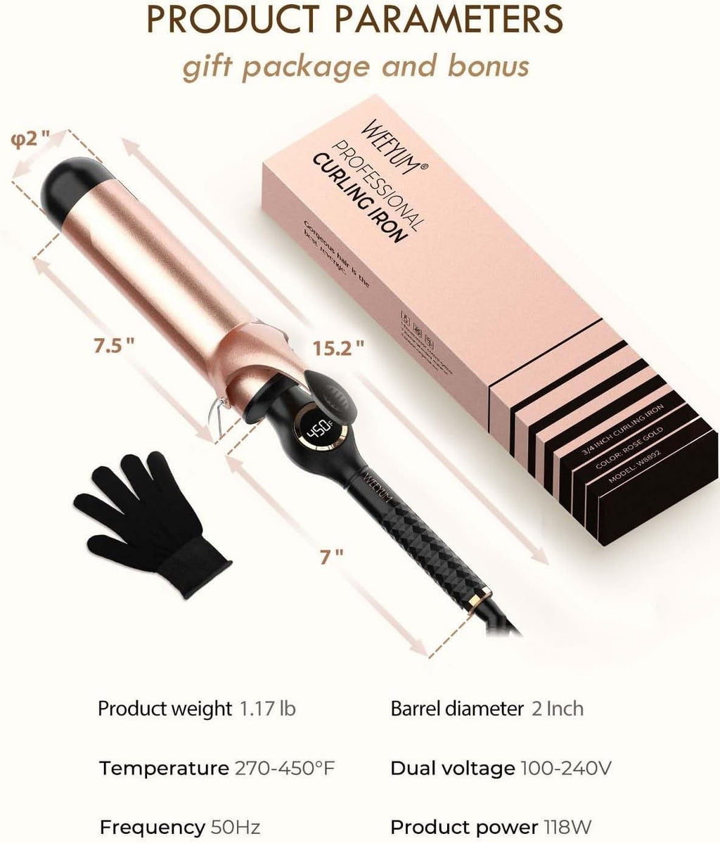 2-Inch Ceramic Curling Iron with Fast Heating & Travel Dual Voltage