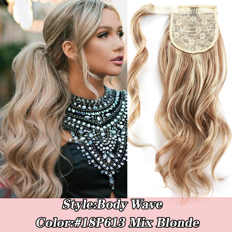 100% Human Hair Ponytail Extensions Clip-In Wrap Around Hairpiece