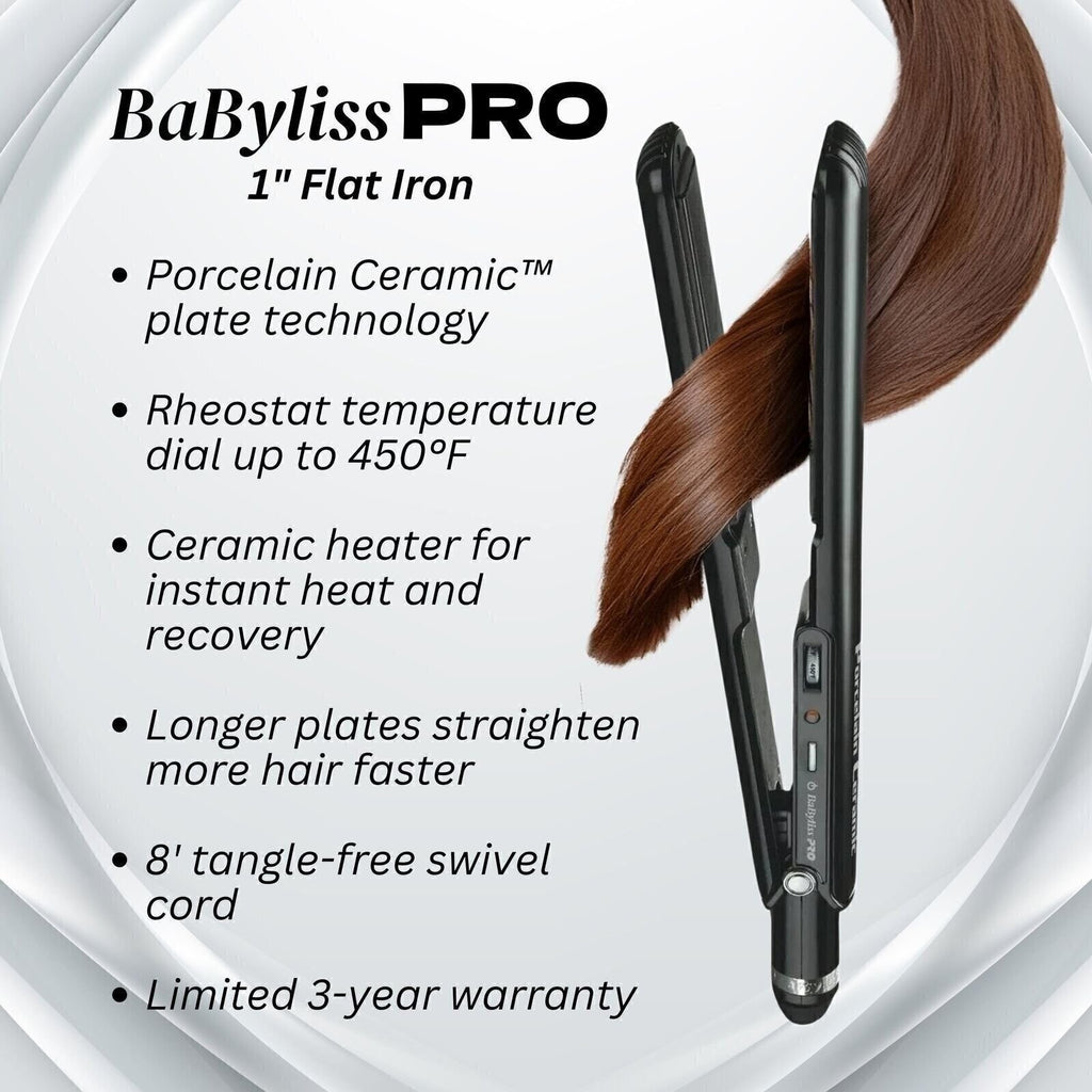 Porcelain Ceramic 1-Inch Flat Curling Iron for Hair Styling
