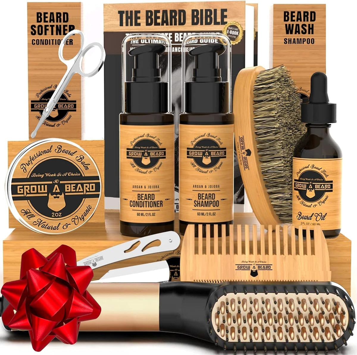 Professional Beard Straightening Kit with Bamboo Tools & Scissors