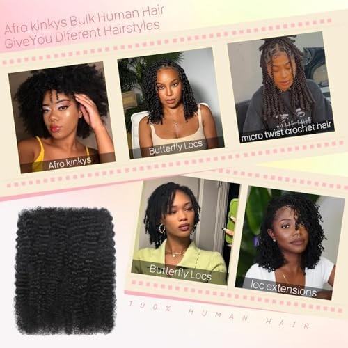 12-Inch Afro Kinky Curly Human Hair Bulk for Dreadlocks & Braids - 2 Bundles