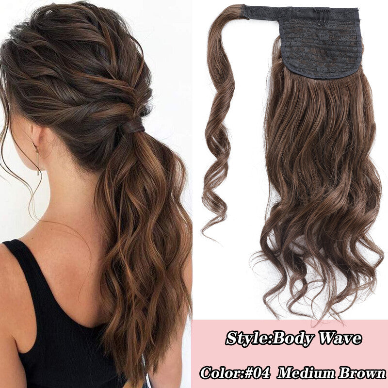 100% Human Hair Ponytail Extensions Clip-In Wrap Around Hairpiece