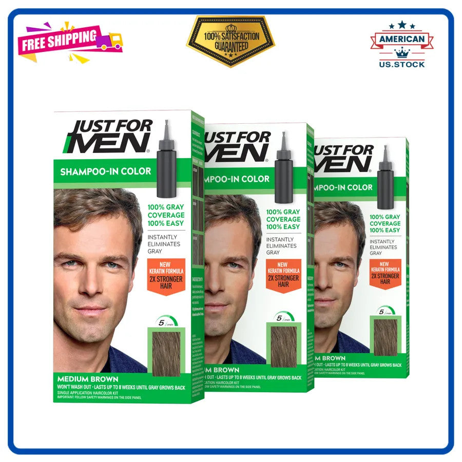 Men's Hair Color Shampoo-In Medium Brown H-35 3 Pack