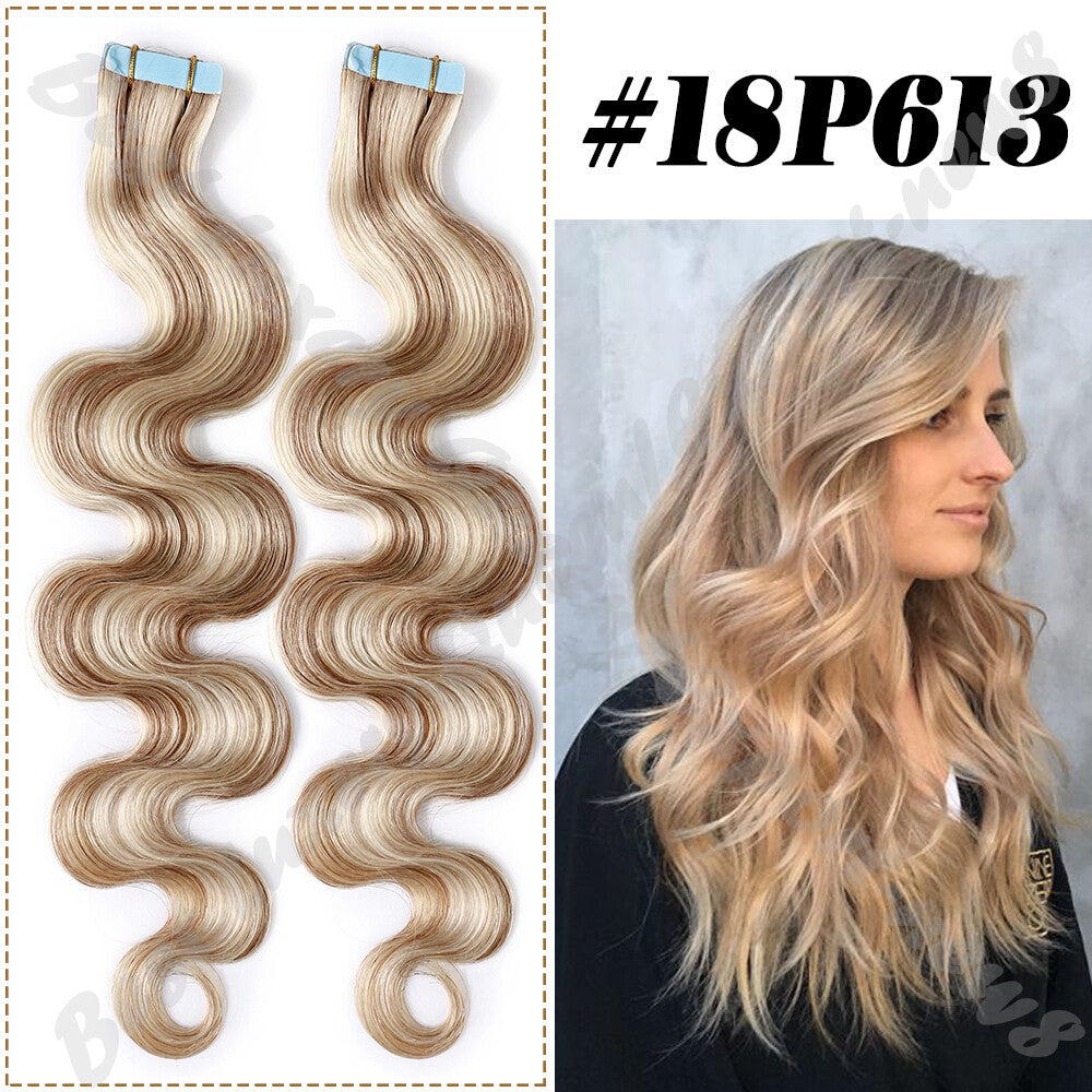 100% Human Hair Tape-In Extensions Full Head Body Wave & Straight Styles