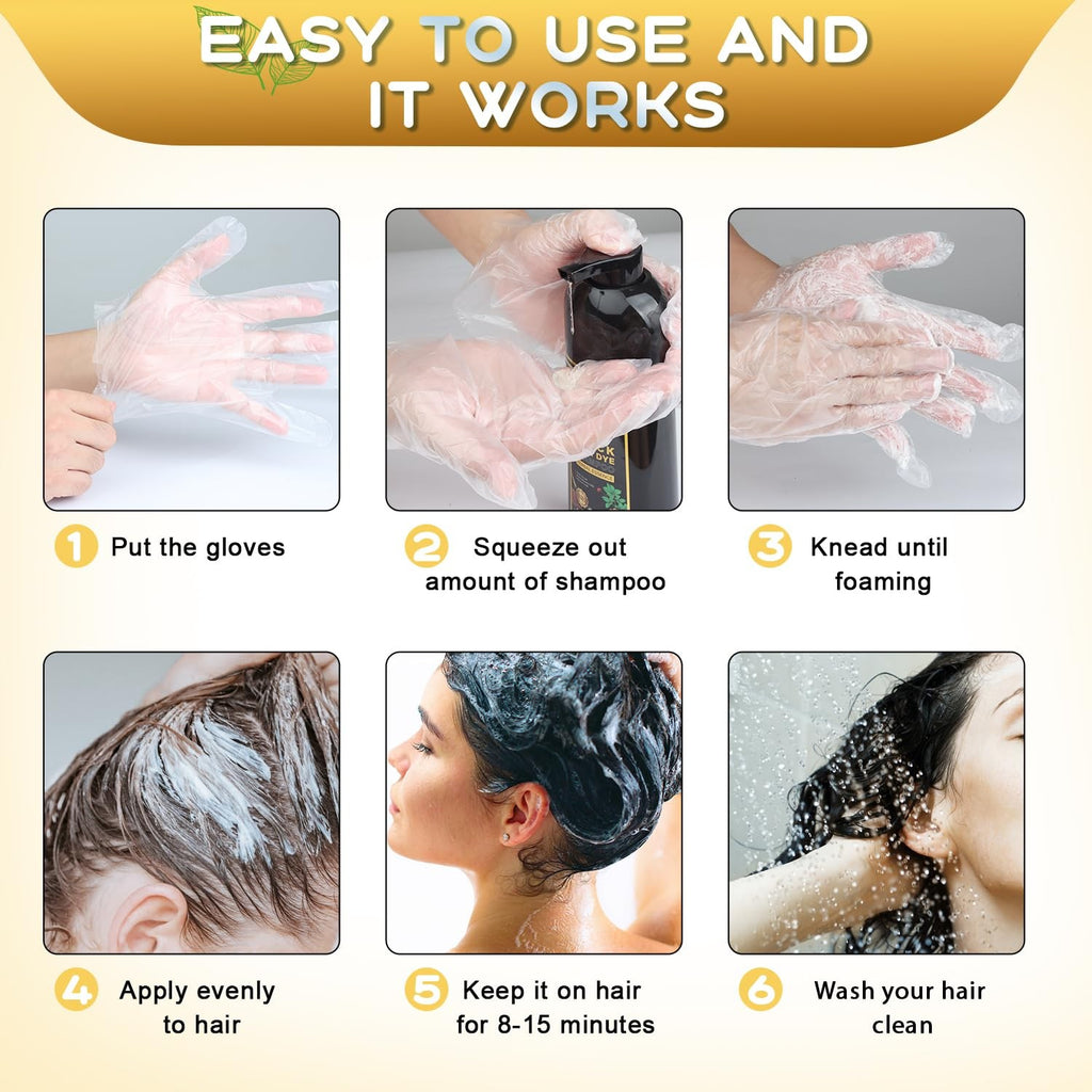 Herbal Black Hair Dye Shampoo 3 in 1 for Gray Coverage - 16.9 Fl Oz