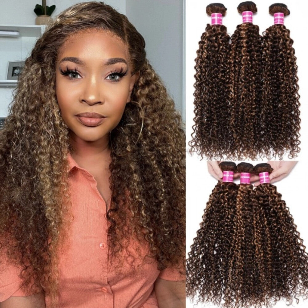 Indian Ombre Highlight Human Hair Extensions Bundles - Curly Blonde Weaves