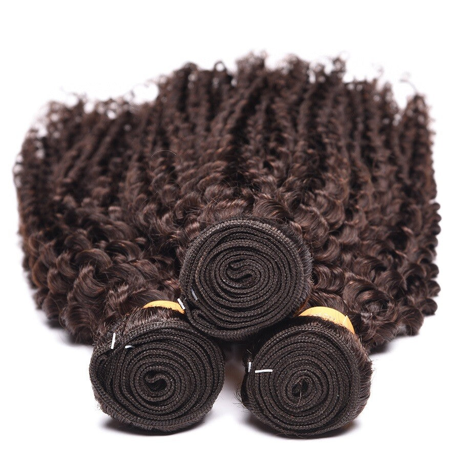 Dark Brown Sew-In Hair Extensions Bundle - Jerry Curl Human Hair 12-18 Inch