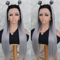 Gray Ombre Lace Front Wig - Synthetic Heat Safe Long Straight Pre Plucked 13x4