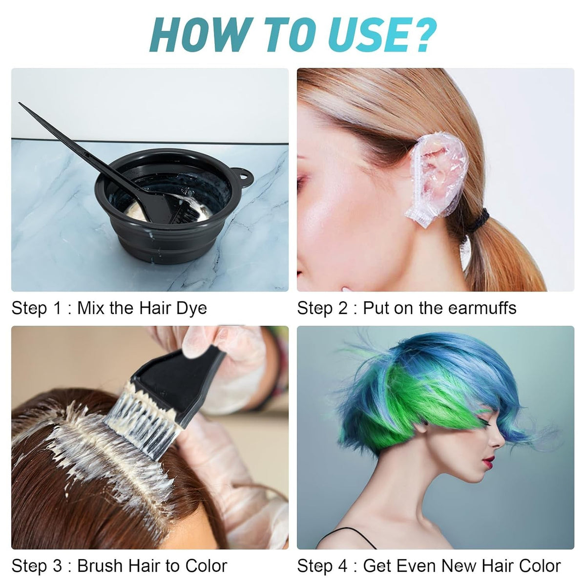 Professional Hair Dye Kit 12 Pcs Coloring Accessories with Bowl Brushes Clips