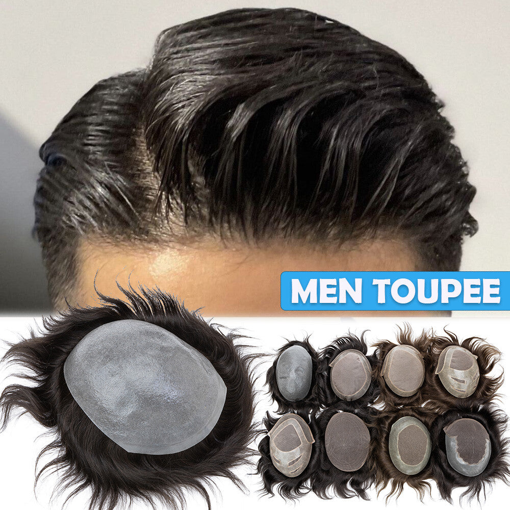 Men's Hair Replacement Toupee - Natural Human Hair Full Skin PU Hair System