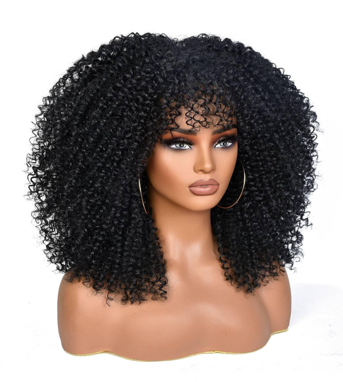Curly Afro Wigs for Black Women 16 Inch Synthetic Wig with Bangs - Natural Look & Low Maintenance