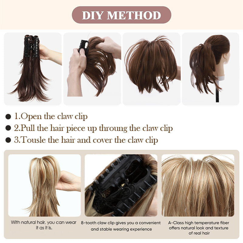 Short Claw Clip-In Ponytail Extension - Curly & Bendable 12 Inch Hair Accessory