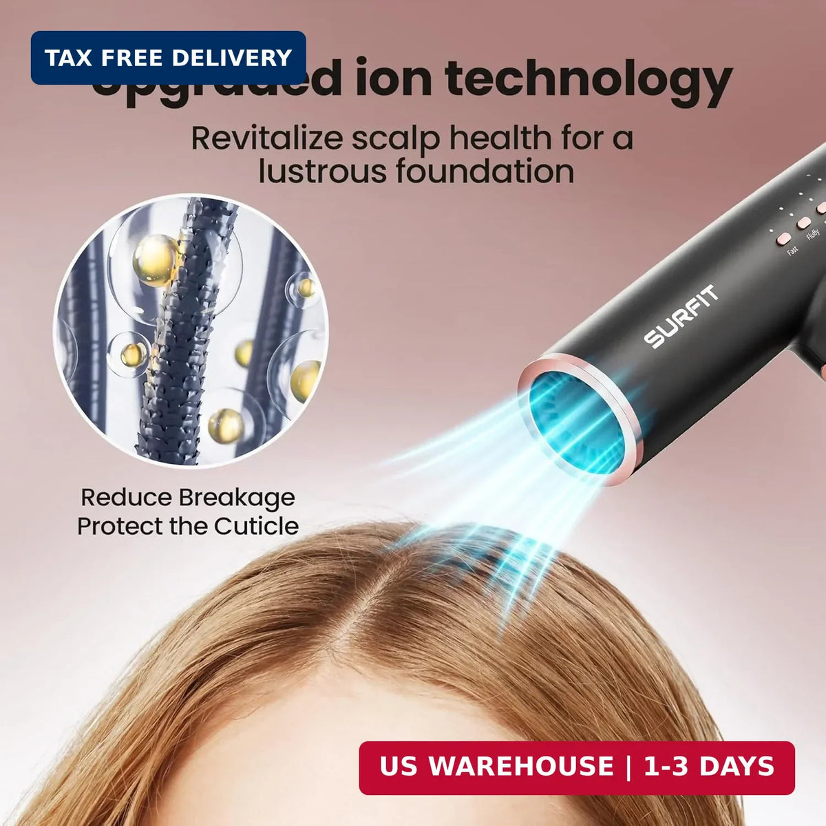 Foldable Travel Hair Dryer with Diffuser - Ionic, Fast Drying, 110,000 RPM