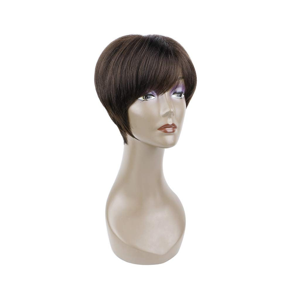 Brown Pixie Wig with Bangs - Natural Short Synthetic Hair for Daily Wear