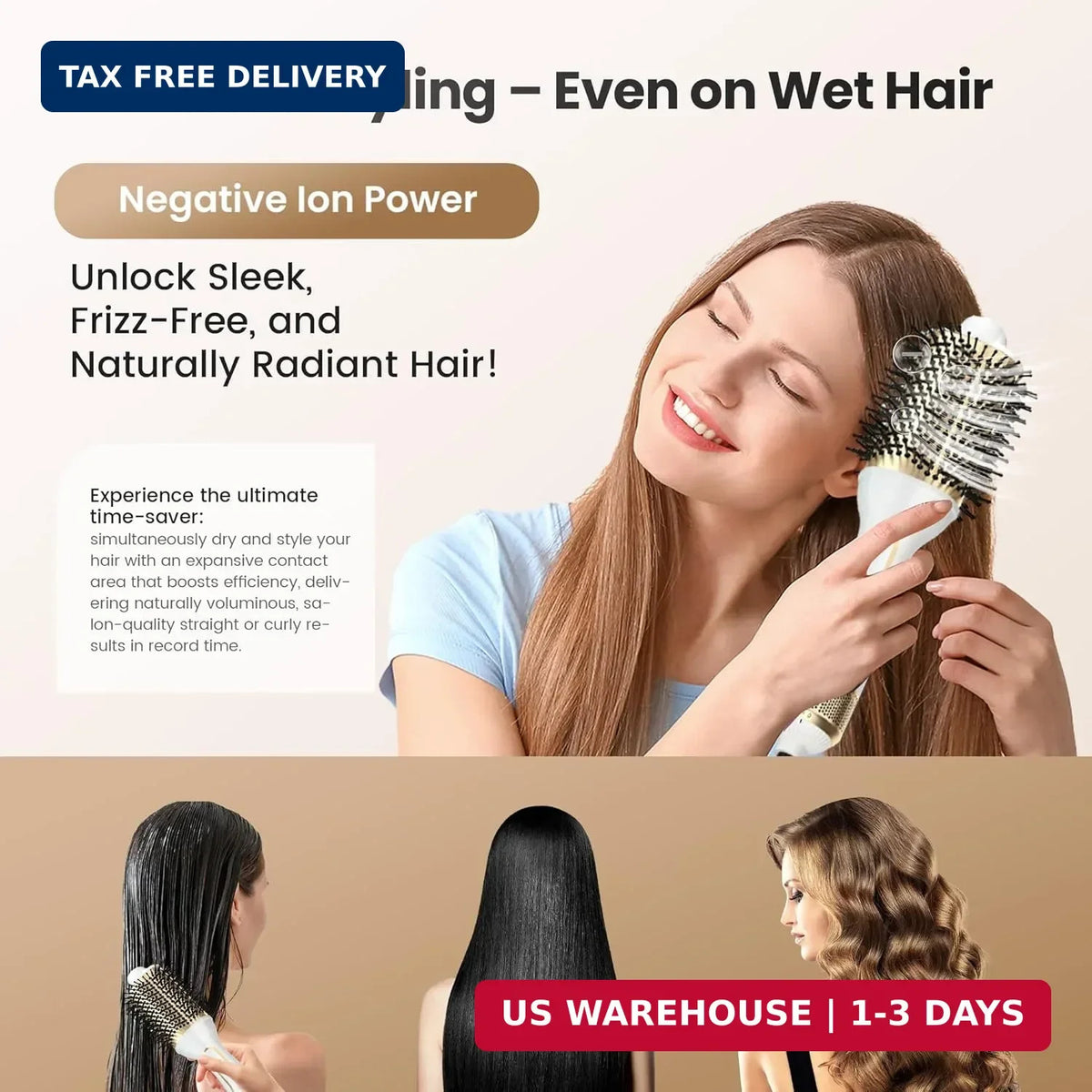 1000W 4-in-1 Dual Voltage Hair Dryer with Ionic Brush - Salon Results