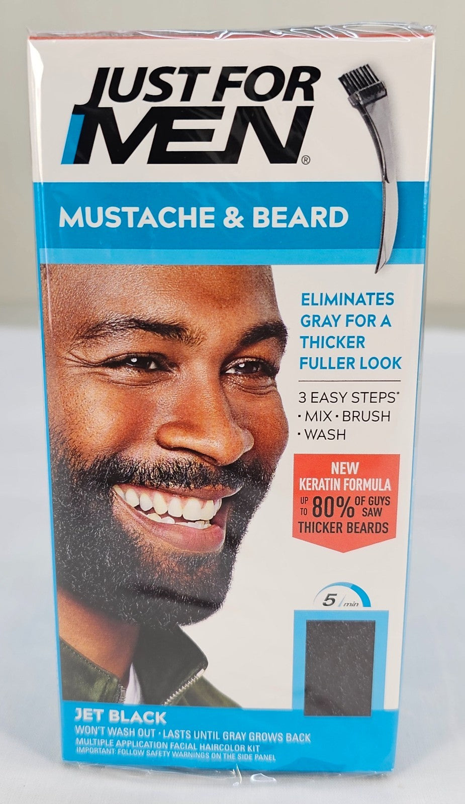 3 Pack Men's Beard Dye Kit Jet Black M-60 with Keratin - Easy Application