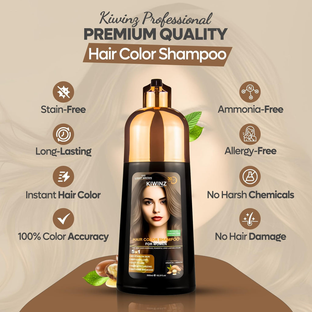 Professional Hair Color Shampoo 5 in 1 Grey Coverage Light Brown 500ml