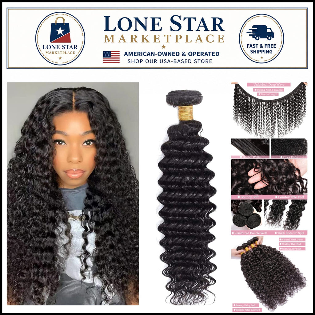 Deep Wave Brazilian Human Hair Bundle - Tangle-Free & Natural 24 Inch