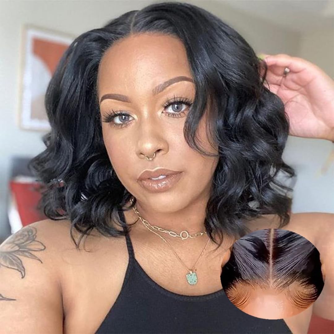 8-Inch Human Hair Loose Wave Wig - Glueless Short Black 100% Virgin Hair