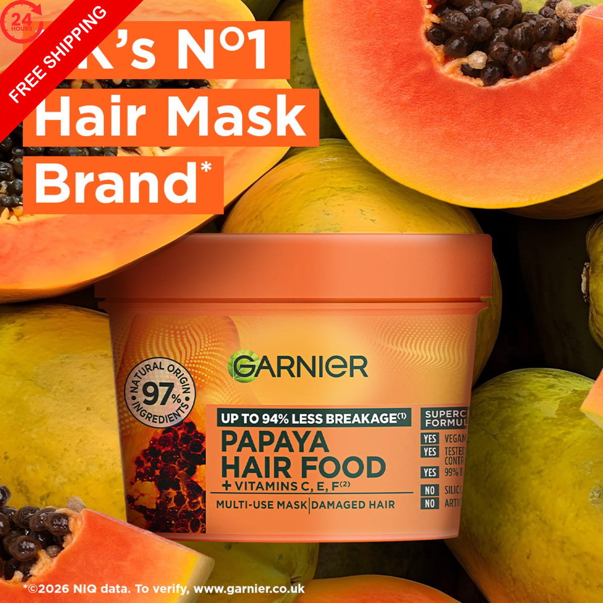 Garnier Hair Food Papaya 3-in-1 Nourishing Hair Mask & Leave-In Treatment - 13.19 Fl Oz