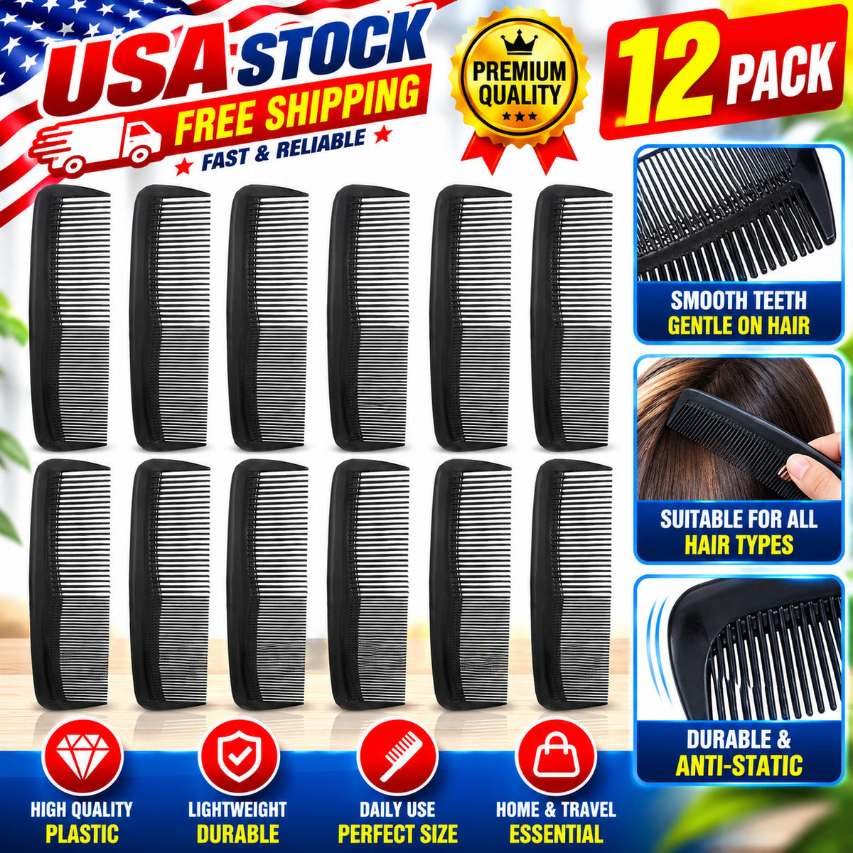 12 Pack Pocket Hair & Mustache Combs Grooming Styling Set