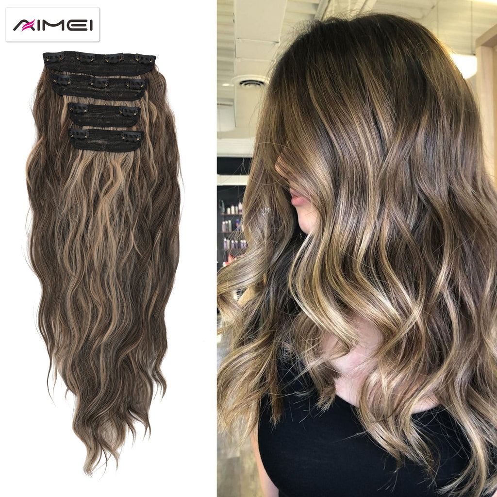 4 Pieces Clip In Hair Extensions Long Wavy 20 Inches - Natural Synthetic Fiber