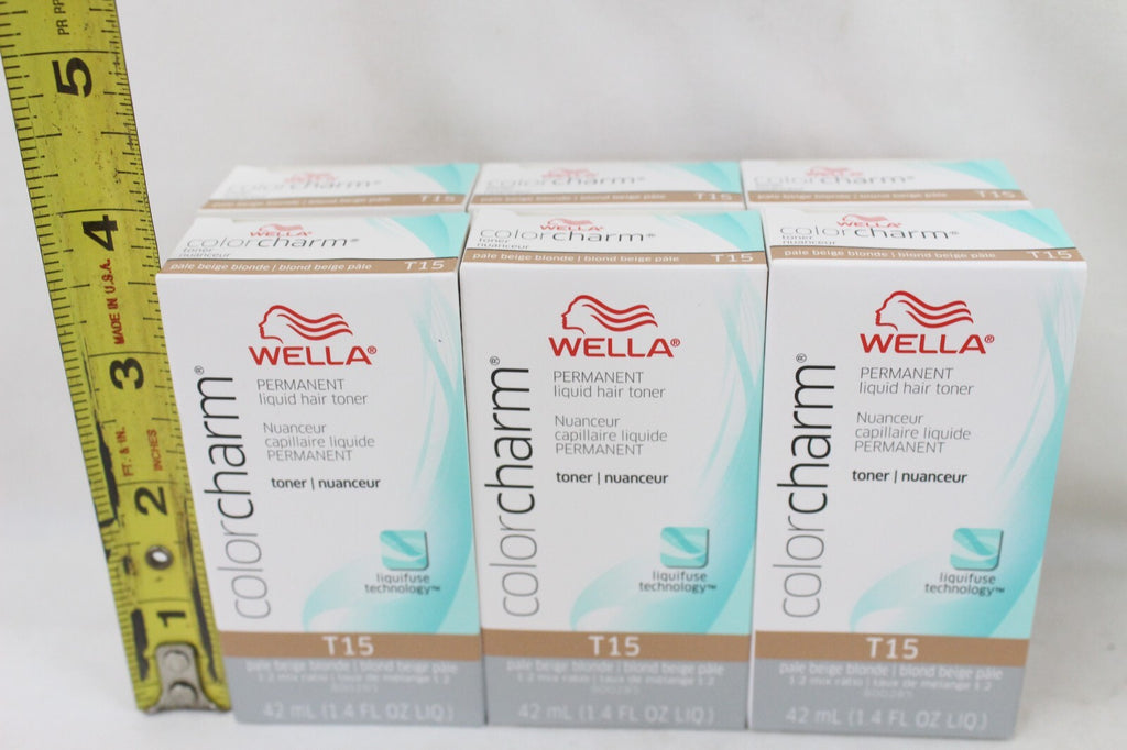 6 Pack Wella Color Charm Permanent Hair Toner T15 Pale Beige Blonde 1.4 oz