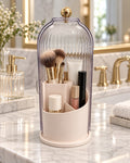 Rotating Makeup Brush Holder with Dustproof Lid - Clear Vanity Organizer