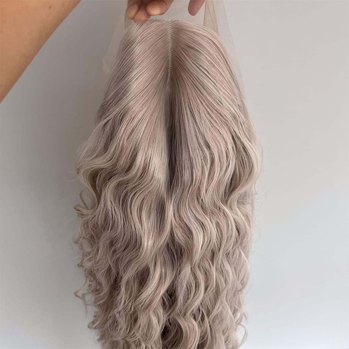 Long Wavy Synthetic Lace Front Wig - Heat Resistant Gray T Lace Wig
