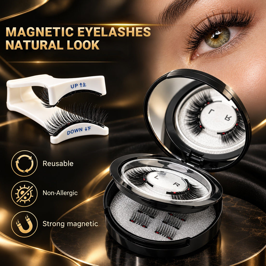 Reusable Magnetic Eyelashes with Applicator - Natural Style, No Glue Needed
