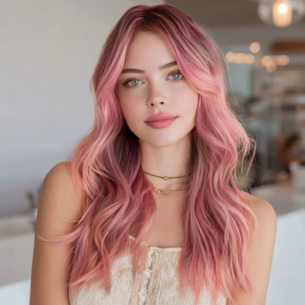 Pink Wavy Cosplay Wig 22 Inch Costume Hair for Halloween Party Birthday Christmas