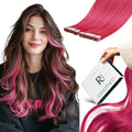 Pink Hair Extensions Tape-In Human Hair 20 Inch 10 Pieces - Vibrant Color