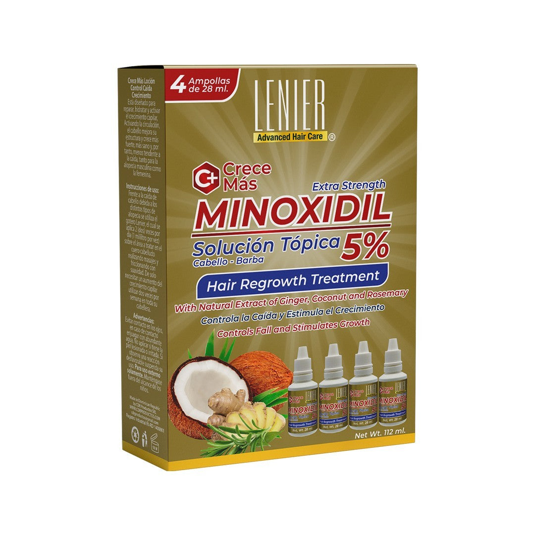 Lenier Minoxidil 5% Hair Regrowth Treatment - Extra Strength 4-Pack, 28ml Bottles