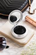 Travel Folding Hair Brush & Mirror Compact - Portable 2.5-Inch Grooming Accessory