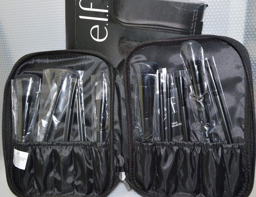 Elf 11 Piece Silver Makeup Brush Set with Brush Bag – Synthetic Hair