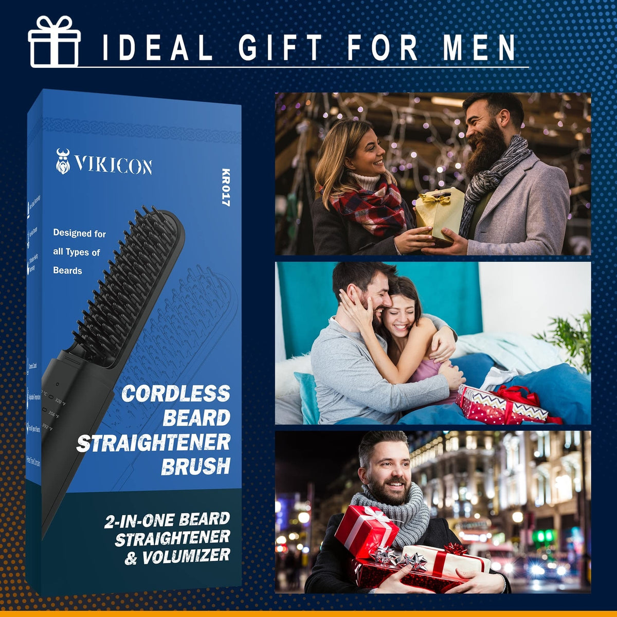 Cordless Beard & Hair Straightening Brush for Men - Travel-Friendly Hot Comb