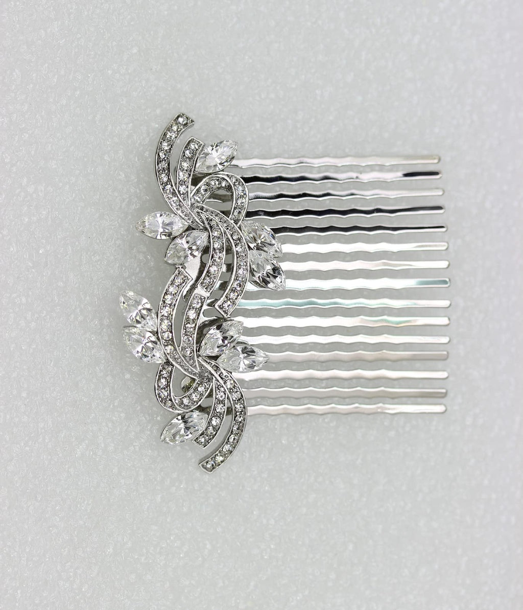 Clear Rhinestone Floral Hair Comb Bridal Wedding Accessory