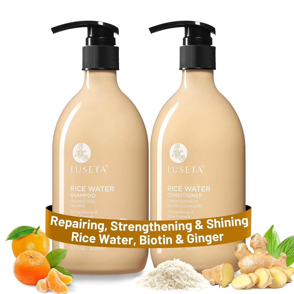 Rice Water Shampoo & Conditioner Set for Damaged Hair - Strengthening & Nourishing