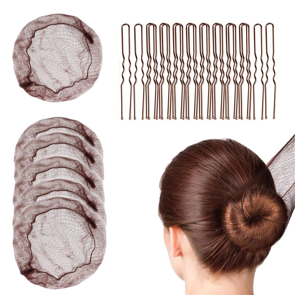 60 Pcs Invisible Hair Nets & U-Shaped Bun Pins for Women - Lightweight Elastic Mesh