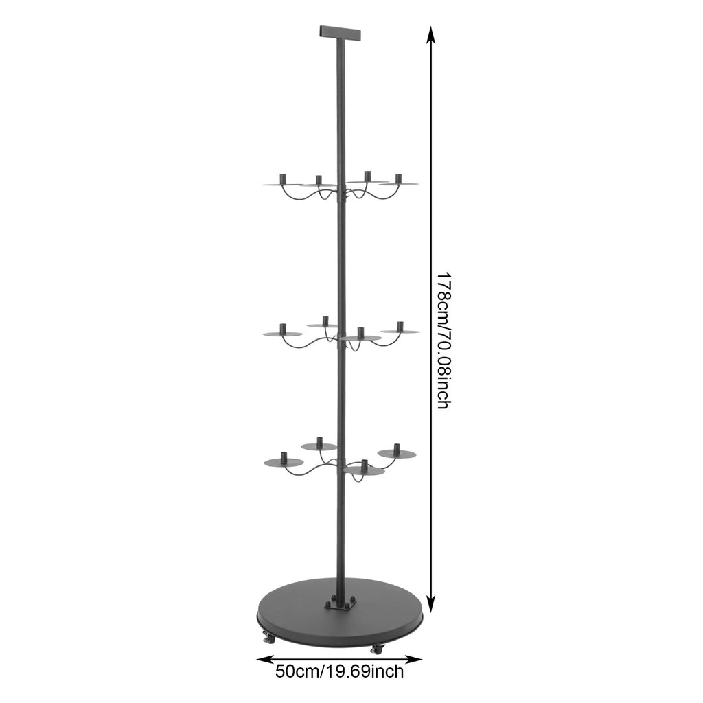 12-Head Wig Display Stand with Wheels - Black Iron Storage Rack for Wigs