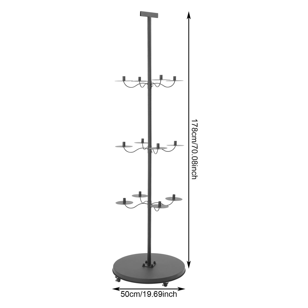 12-Head Wig Display Stand with Wheels - Black Iron Storage Rack for Wigs
