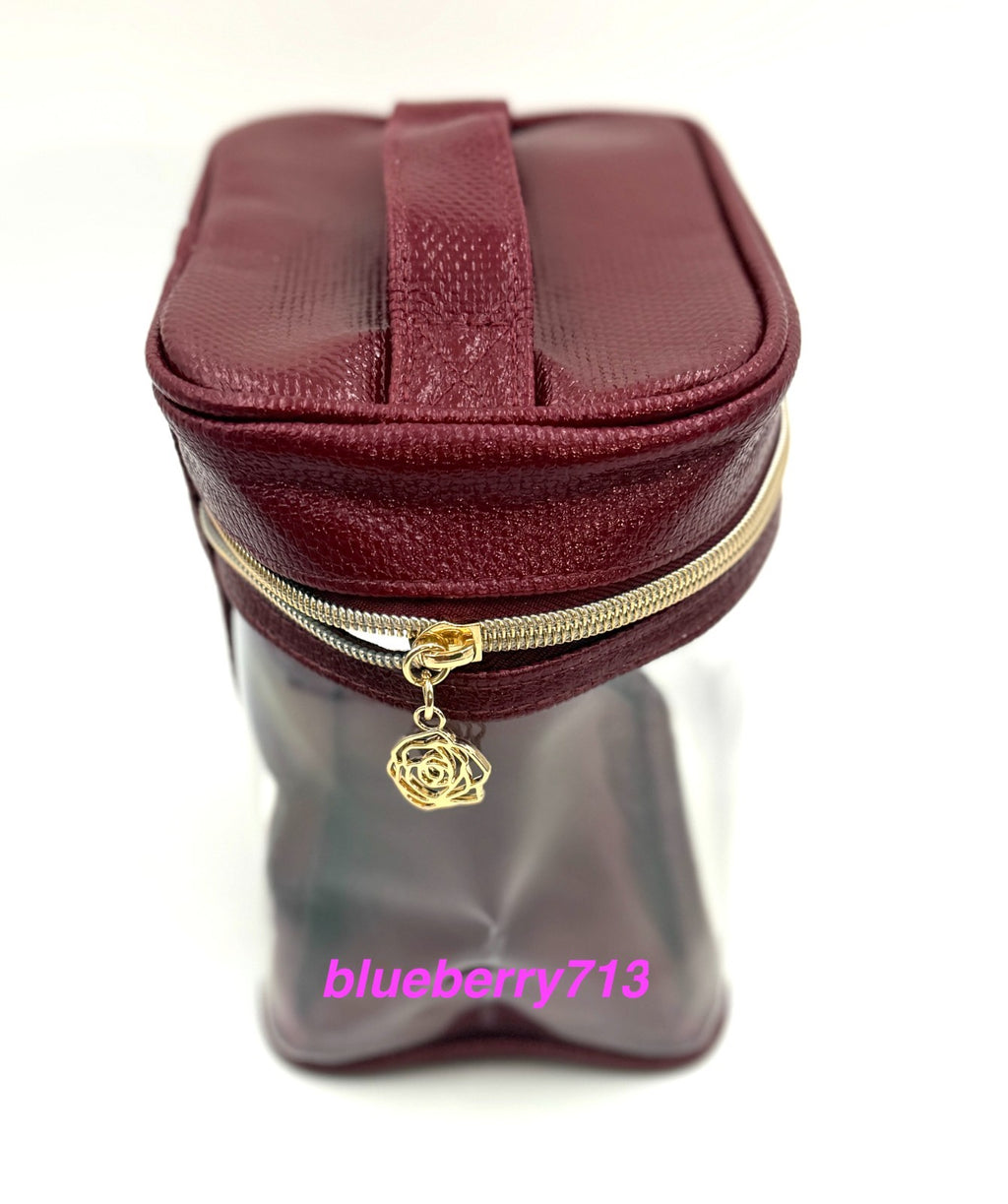 Lancome Makeup Bag Case Red Zipper with Handle - Authentic Cosmetic Storage