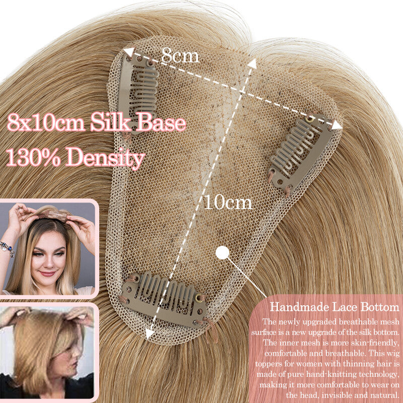 Clip-In Human Hair Topper with Lace Base - Remy Hair Extensions for Volume
