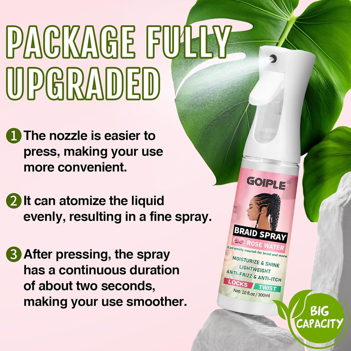 10 Fl Oz Rose Water Braid Spray for Dreads & Locs Hydrating Hair Mist