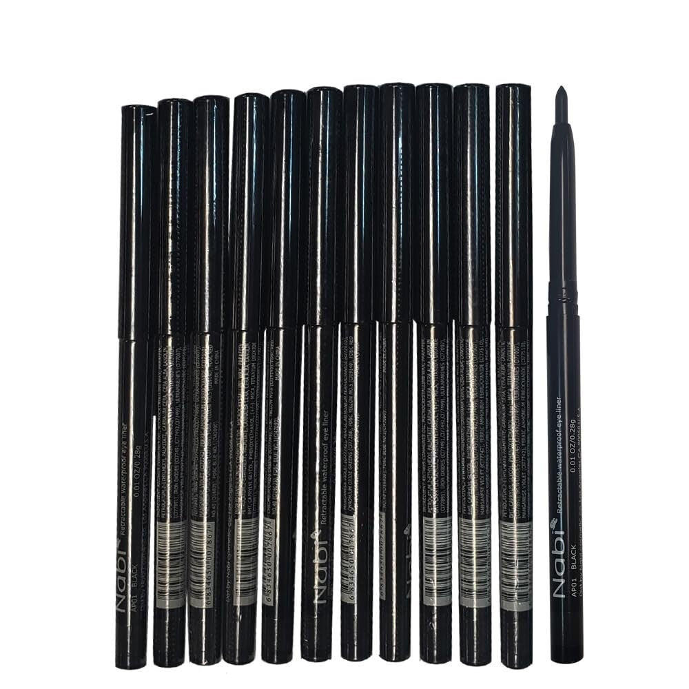 12pcs Waterproof Retractable Eyeliner Set - Black & Dark Brown