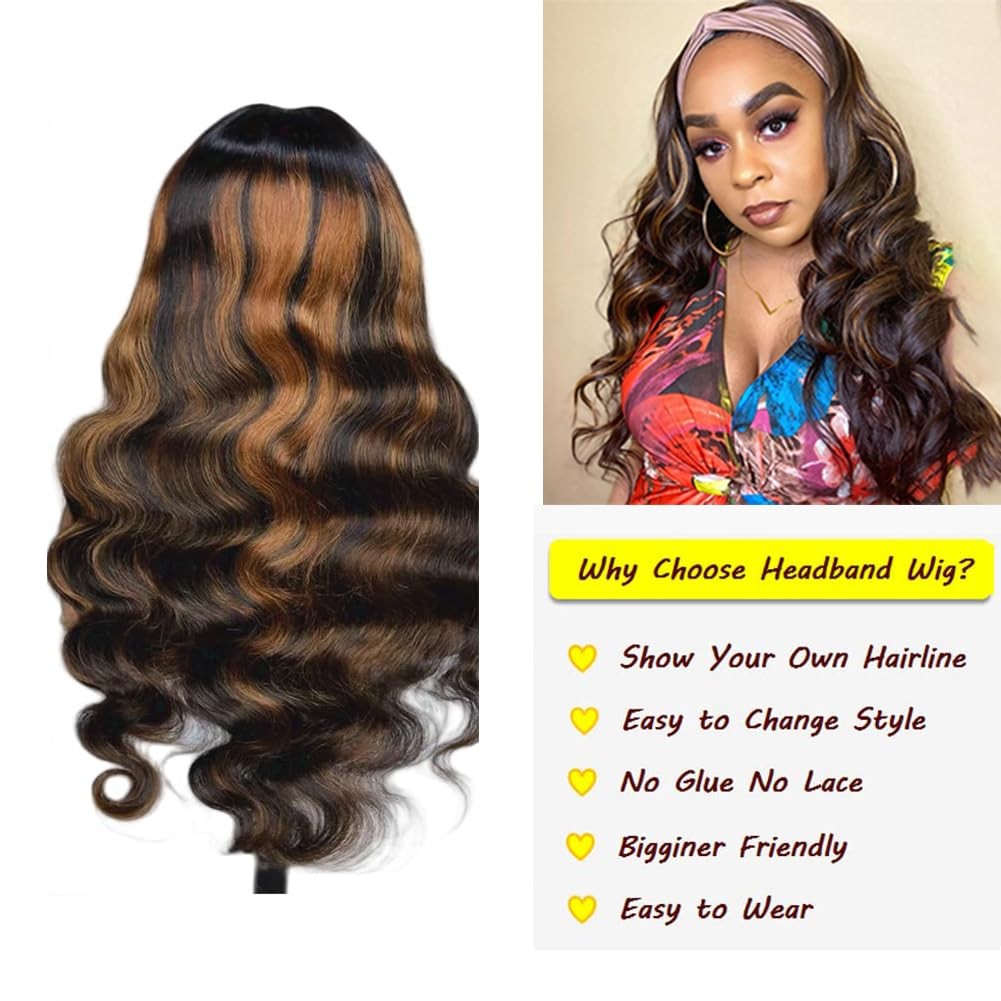 14-Inch Brazilian Virgin Human Hair Headband Wig with Body Wave & 150% Density