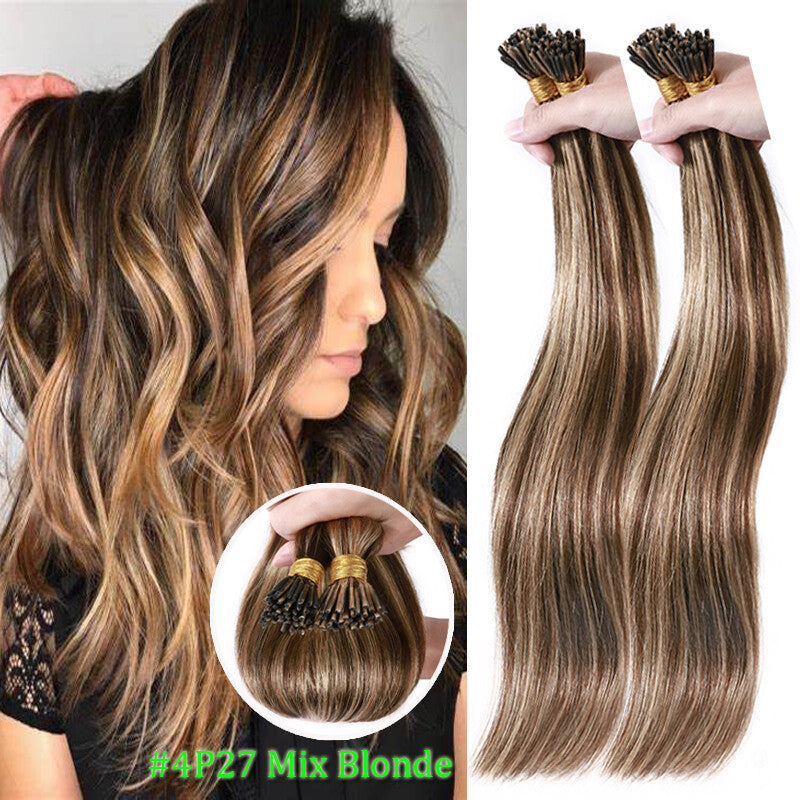 Remy Human Hair Extensions Micro Tip I Tip Keratin Bond 50-200 Strands