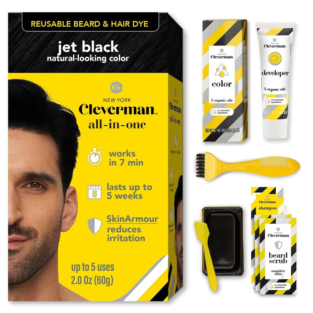 Reusable Hair Beard Dye Kit Jet Black 1.7oz Gray Coverage No-Drip