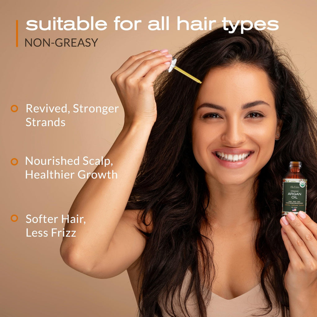 Organic Moroccan Argan Oil for Hair & Skin - 4 Fl Oz, Pure & Cold-Pressed